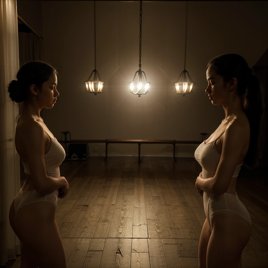The poster captures a poignant moment in a dimly lit ballet studio. Three age ballerinas, each with a distinct presence and expression, are depicted mid-performance.
The backdrop of the studio is softly blurred, focusing attention on the dancers and their emotional performance. The studio's ambiance is tranquil yet evocative, enhanced by the soft glow of overhead lights that bathe the scene in a gentle, melancholic
hue.
Please make it aesthetic