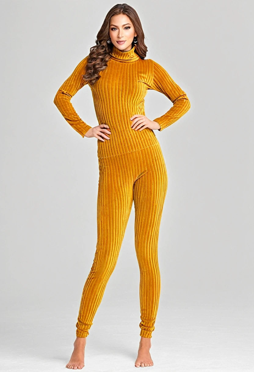 proportions of 46–28–46 inches, the golden body ratio 1: 1.618 of women wearing ***extreme skintight velour ribbed sweater and Winter Warm Thermal Fleece Lined Women Leggings*** * Ensure the image is hyper-detailed