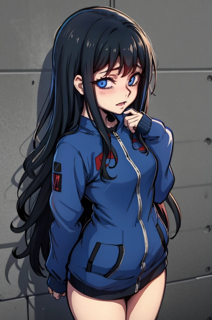 edgGesugao, Curvy blue eyed girl with long wavy black hair and small breasts, extreme:3.0, lewd:3.0