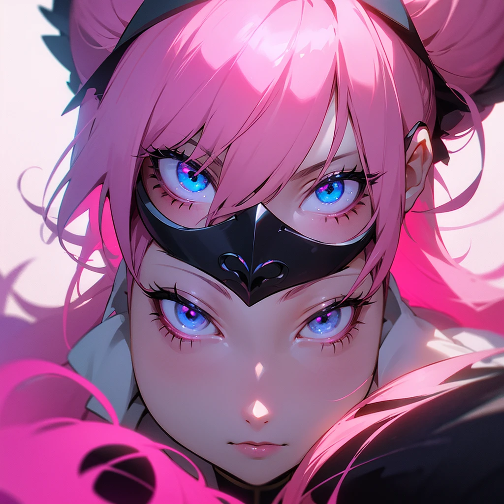 Pink haired girl with blue eyes kissing Alastor