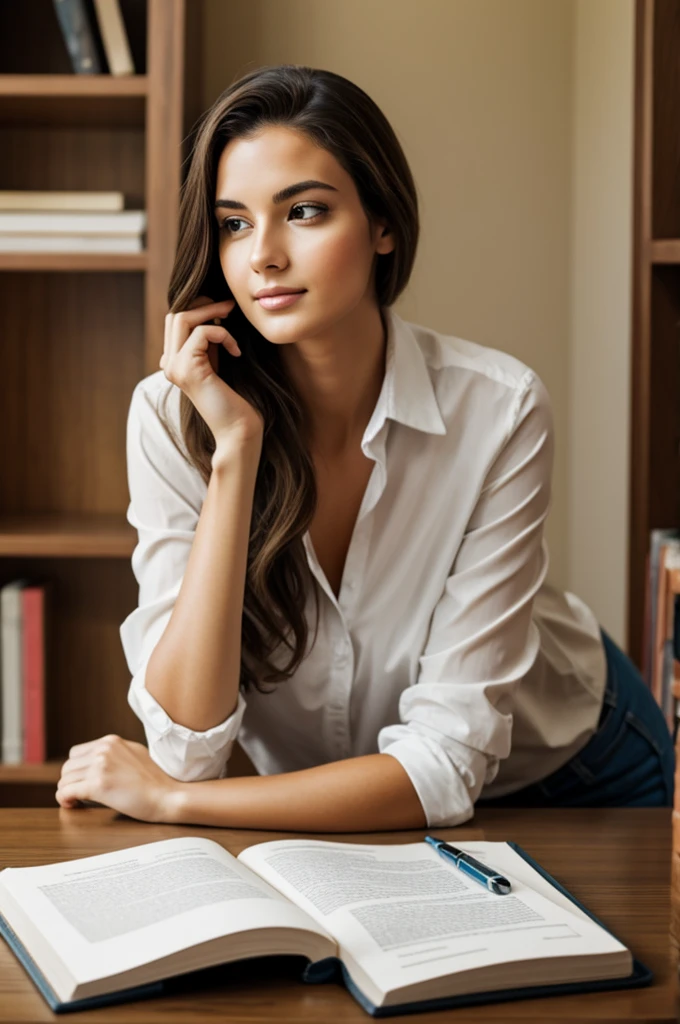 Beautiful woman studying