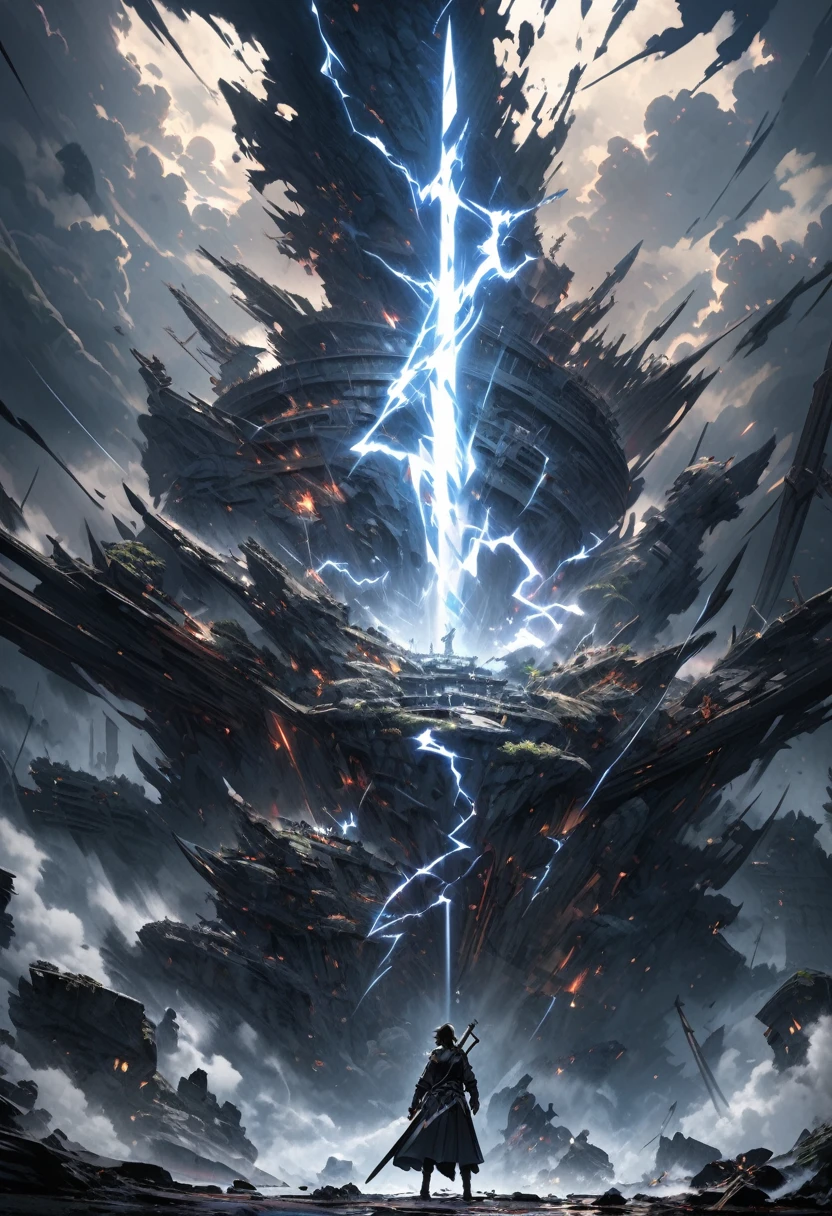 an extremely detailed 4k picture of a small sword made of lightning