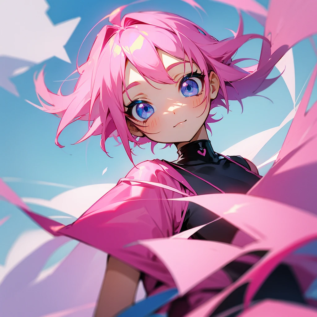 Pink hair girl with blue eyes happy chibi