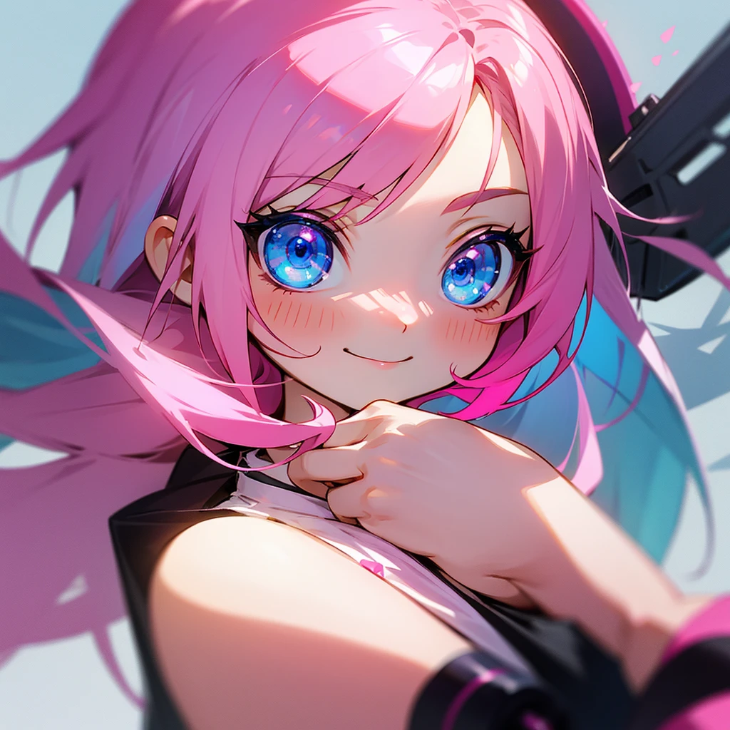 Pink hair girl with blue eyes happy chibi