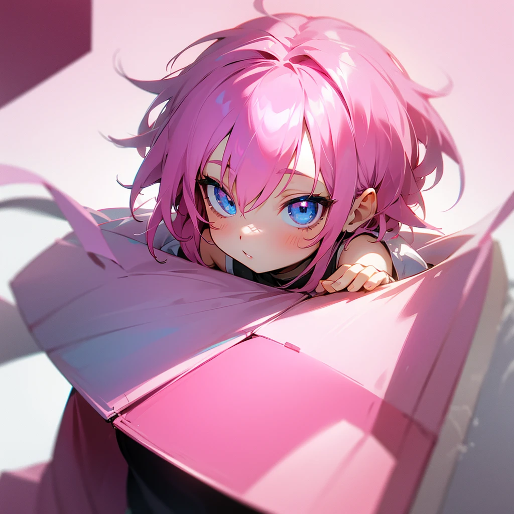 Girl with pink hair red ekis and the other blue eye chibi happy