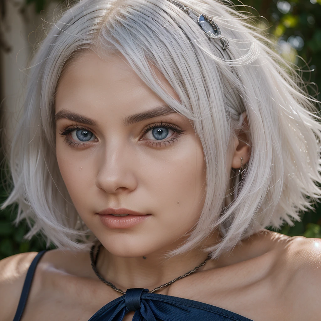young woman with white hair, sportive, bionde , blue eyes, Realist, Bronze
