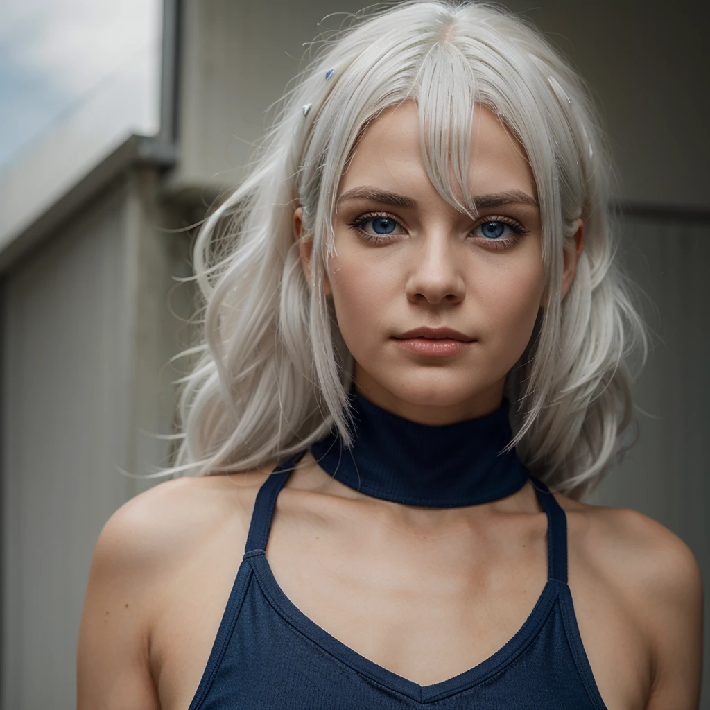 young woman with white hair, sportive, bionde , blue eyes, Realist, Bronze