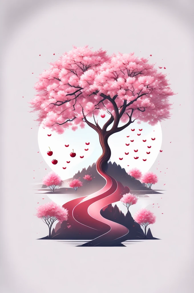 A t-shirt with a cherry tree, White background, t shirt design, rzminjornada, vectorial art