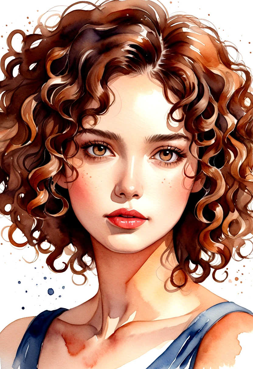 a woman with curly hair and a white background, Watercolor painting, digital art portrait, beauty woman with natural faces, Bela arte UHD 4K, digital illustration portrait, scribbled digital illustration, expressive feminine face, beautiful minimalist drawing style, digitalpainting, arte de digitalpainting, watercolor illustration style, digitalpainting em aquarela, digital art picture, painting digital art, watercolor style