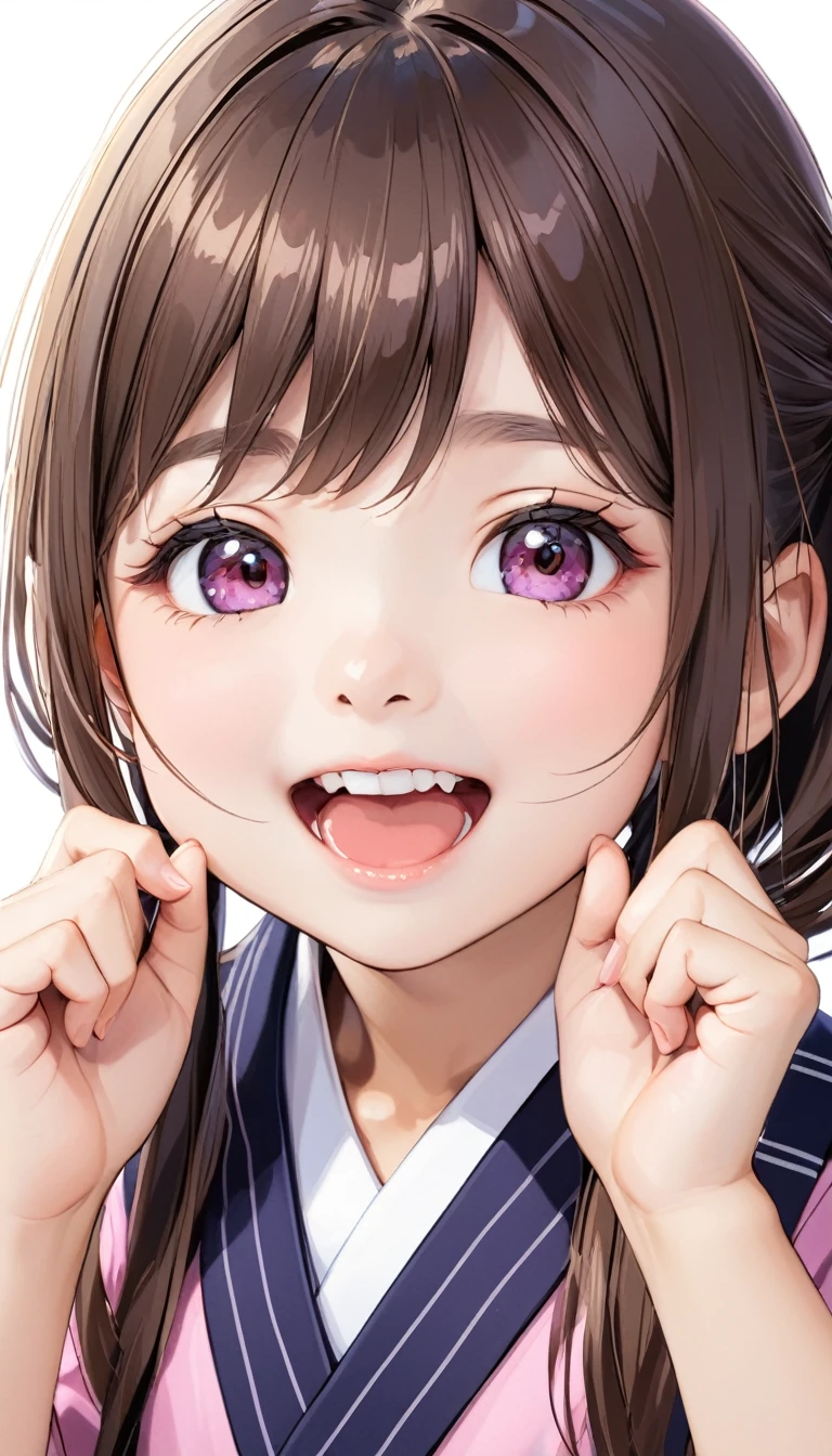 (8 year old Japanese girl)Close-up excited face climax face'Eyes wearing silver-white mirrored lens sunglasses、I looked at the world reflected in the lenses of my sunglasses..(Side Pony,Colorful Hair),