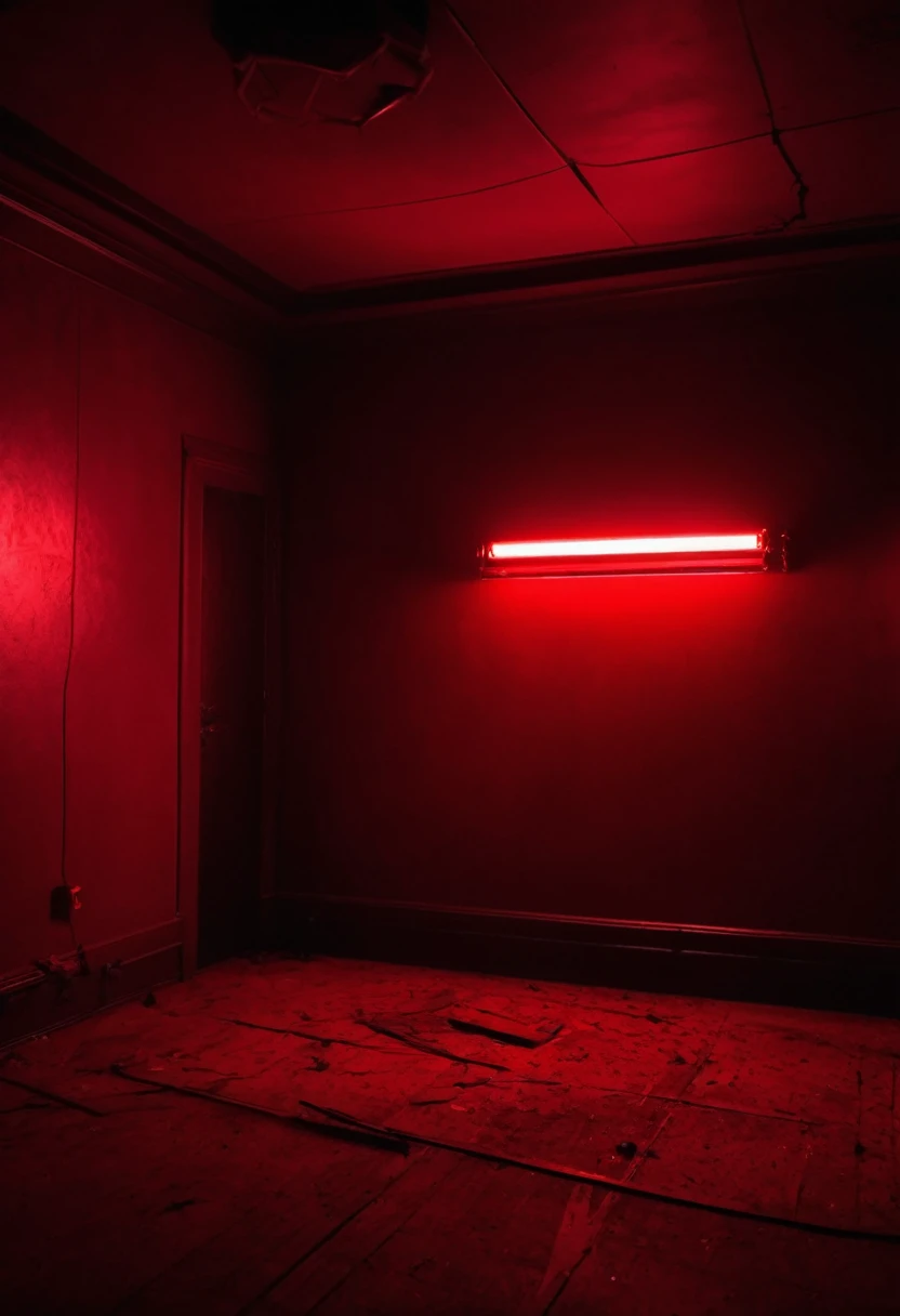 cinematic red room lighting, dark cinematic lighting, still from the movie saw, photorealistic movie still, film still from a horror movie, psychological horror movie still, promo still 