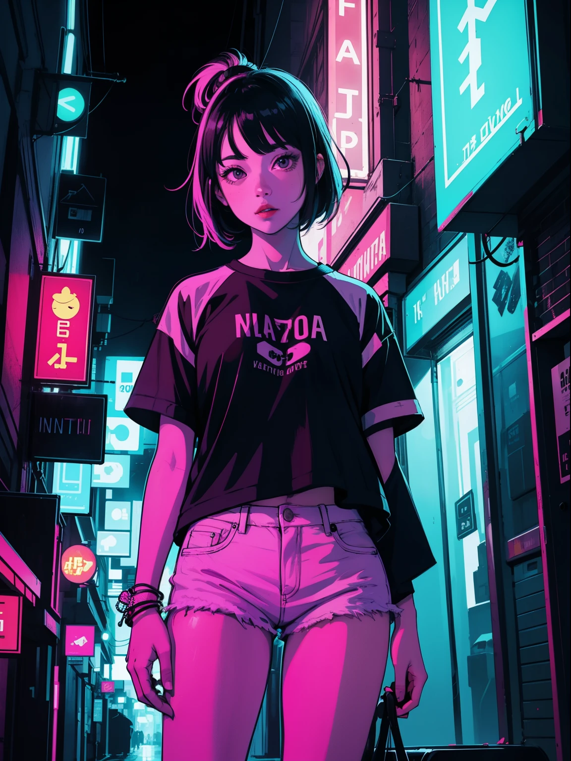 neon illustration of 1 girl