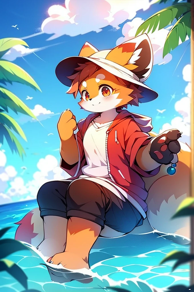 Female Red Panda, Ocean,One in heat, Sitting,fly in the sky,