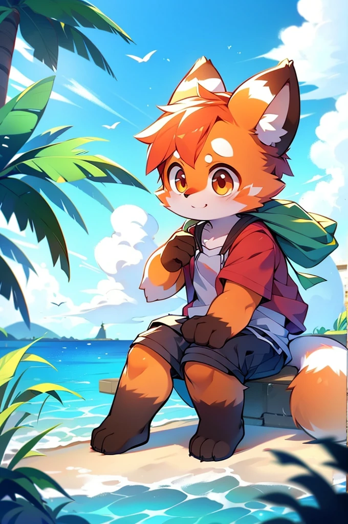 Female Red Panda, Ocean,One in heat, Sitting,fly in the sky,