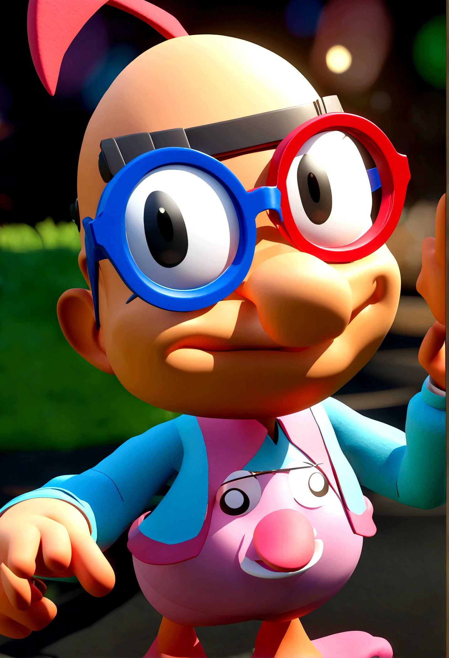 Cartoon character of a man in sunglasses and blue shirt, animation character, stylized character, animation style rendering, 3d stylized, Arnold Maya rendering, Stylized 3D rendering, toon render screenshot, 3d character, 3d character, Stylized 3D rendering, 3D character rendering, cartoon character, Personagem de close up, character posing,  (Pixar-style) (master part:1.2) (bokeh) (best qualityer) (skin detailed) (detailed texture) (8K) (Argilla) (cinematic lighting) (sharp focus