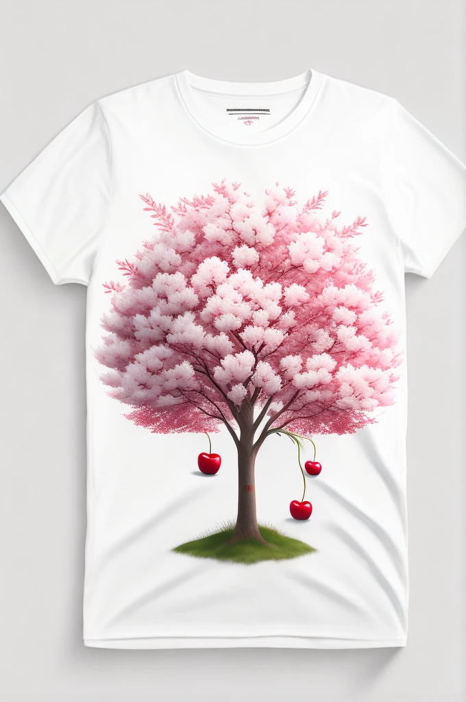 A t-shirt with a cherry tree, White background, t shirt design, rzminjornada, vectorial art