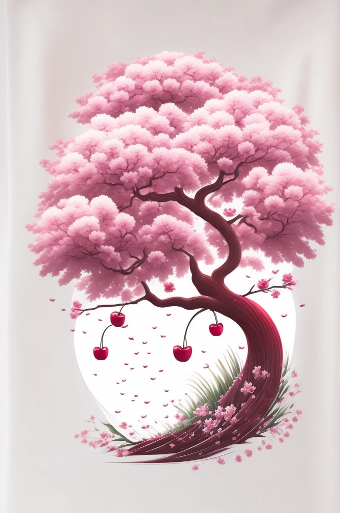  A t-shirt with a cherry tree, White background, t shirt design, rzminjornada, vectorial art