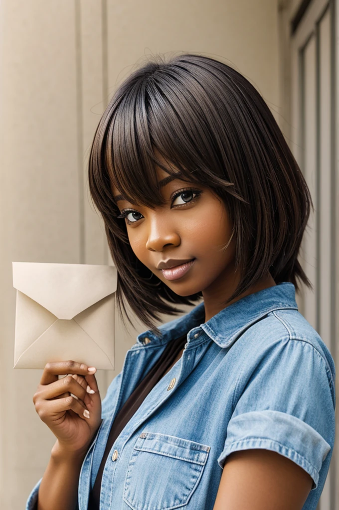 Brown skin girl anime style holding envelope