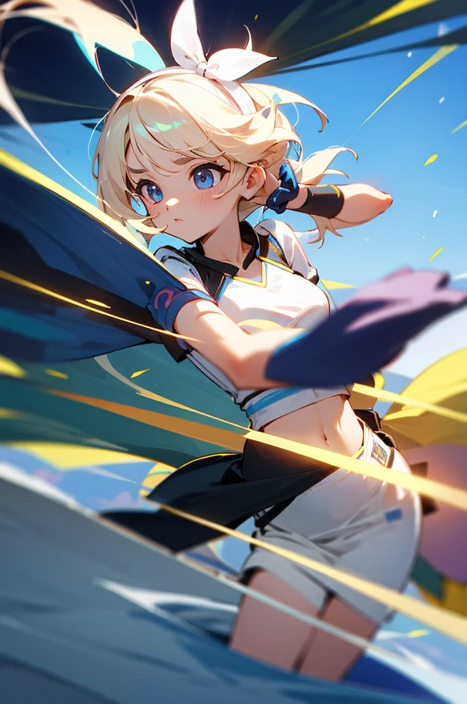 (Masterpiece), Best quality, Expressive eyes, Perfect face, Blonde hair with brown highlights, Explosions, Blue eyes, young adult, woman, White t-shirt,, British, her pussy is visible