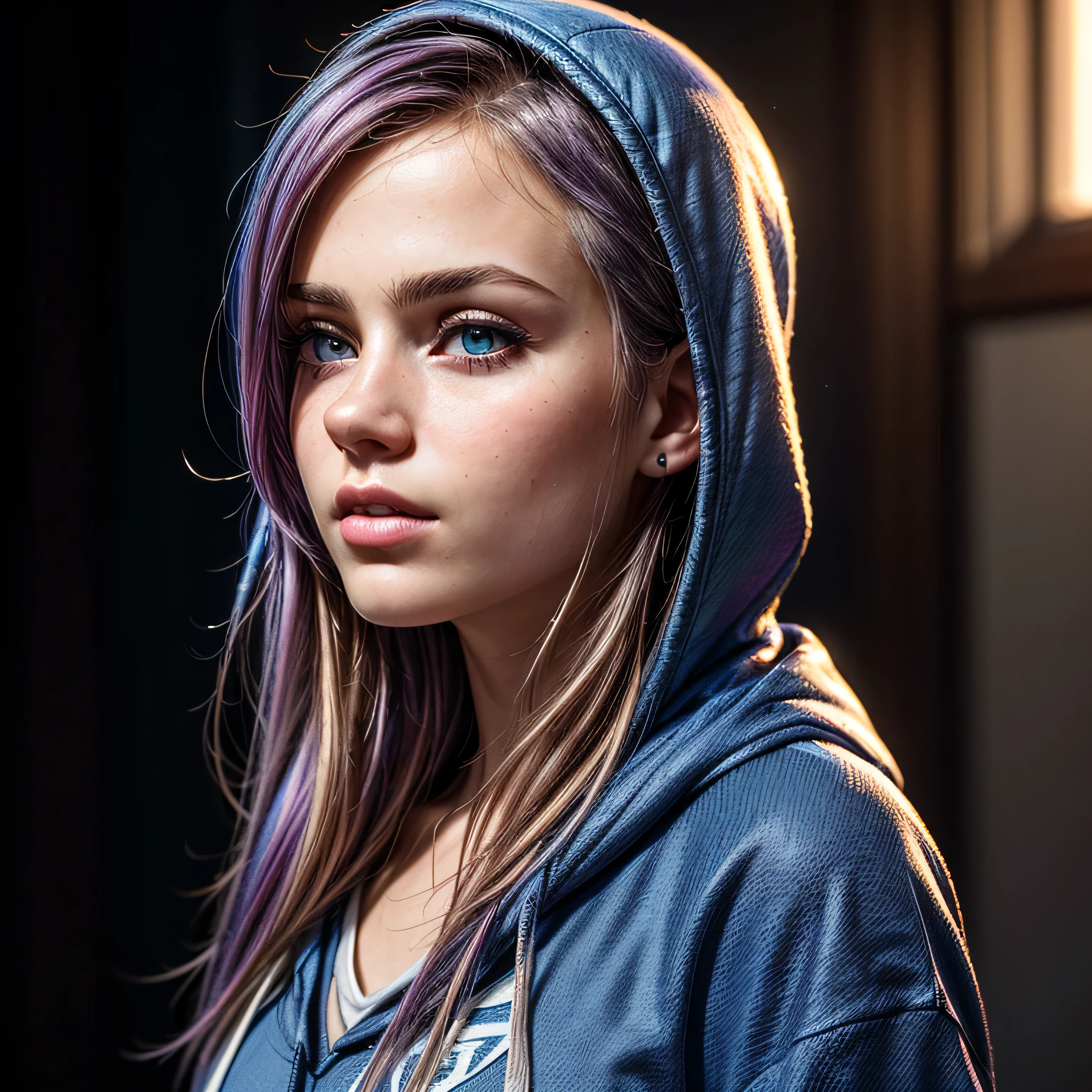 gritty raw photo of {beautiful young woman, 20 years old, long brown hair with colorful (violet, pink and blue) streaks, bright gray eyes}, [[exploring a mystical cave, wearing a sturdy jacket and cargo pants, holding a flashlight]], [[fascinating rock formations and glistening crystals, light and shadow creating a mysterious atmosphere, look of curiosity and awe]], fully covered, hyperrealism, 8K UHD, realistic skin texture, flawed skin, shot with Canon EOS 5D Mark IV, highly detailed, masterpiece
