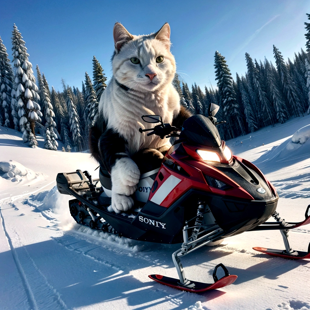 araffe on a snowmobile with people on skis in the background, new cats movie, 3 d animated movie, animated movie still, sony pictures animation, animated movie, 8 k frostbite 3 engine, animated movie scene, pepe the frog snowboarding, animated film, finnstark, 🐋 as 🐘 as 🤖 as 👽 as 🐳