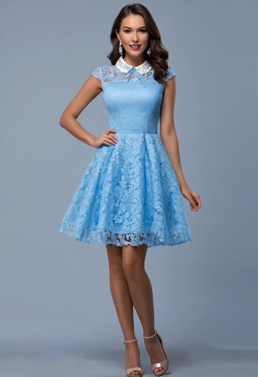9 year old girl, blonde hair, blue eyes, wearing a cute dress, heels, in a livingroom