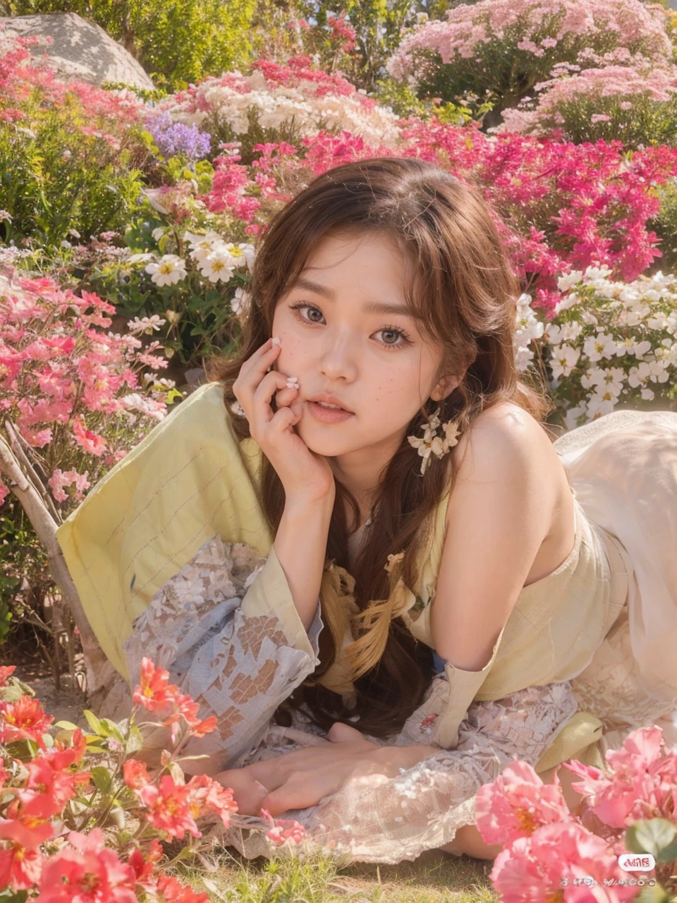 Jang wonyoung with blonde hair slightly wide eyes and full lips