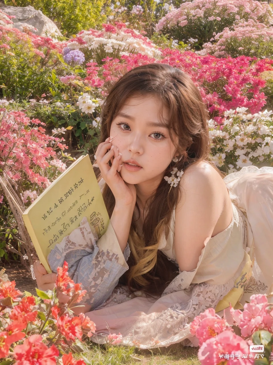 Jang wonyoung with blonde hair slightly wide eyes and full lips