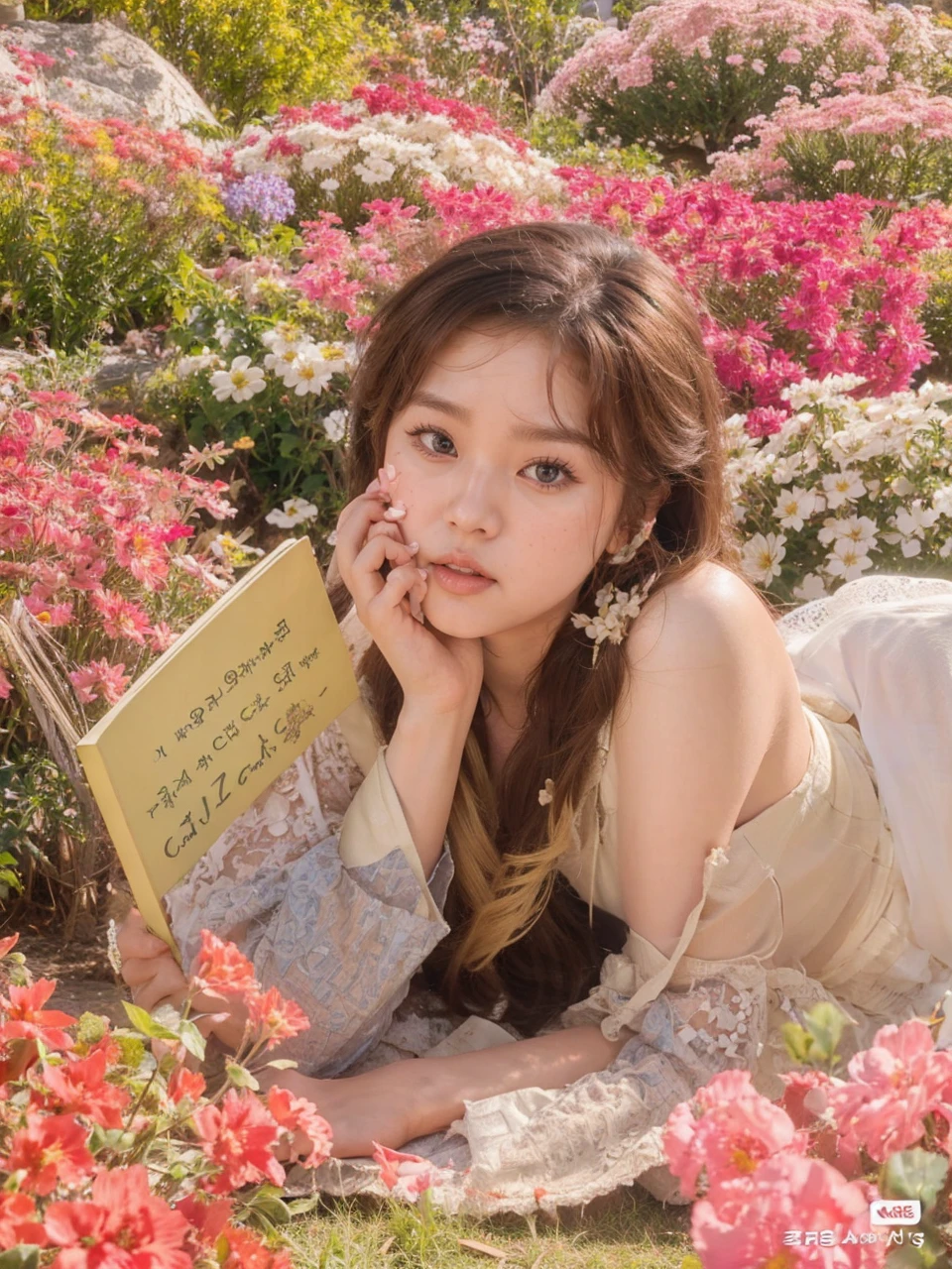 Jang wonyoung with blonde hair slightly wide eyes and full lips