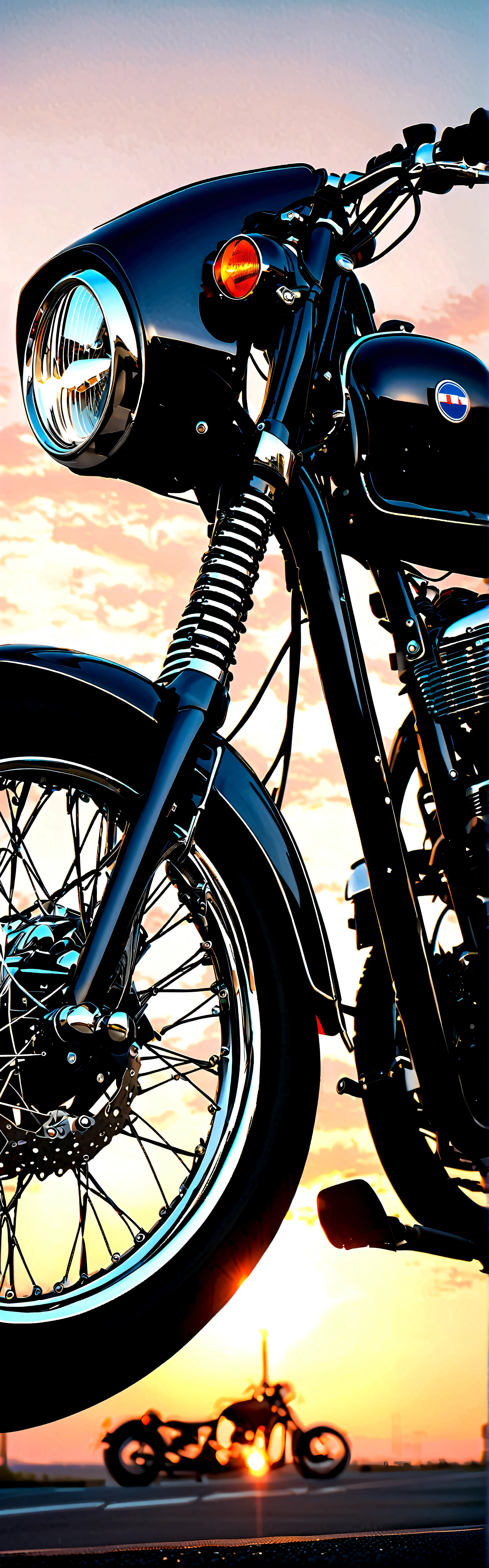 Photo of a vintage motorcycle , it’s a BMW boxer from 1939, shot from the side, dessert , dusk, 