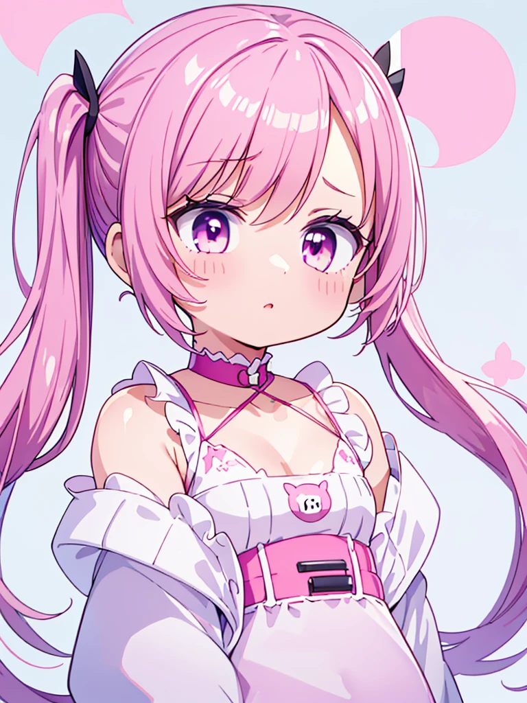 High resolution, extremely detailed, masterpiece, 1girl, long pink pigtails, pink eyes, round face, extremely adorable, premature body, small, short, very cute race, big eyes, ultra cute, simple