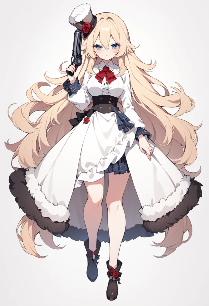 beautiful girl, full body, beautiful eyes, long thick hair, bloody revolver, fluffy animal