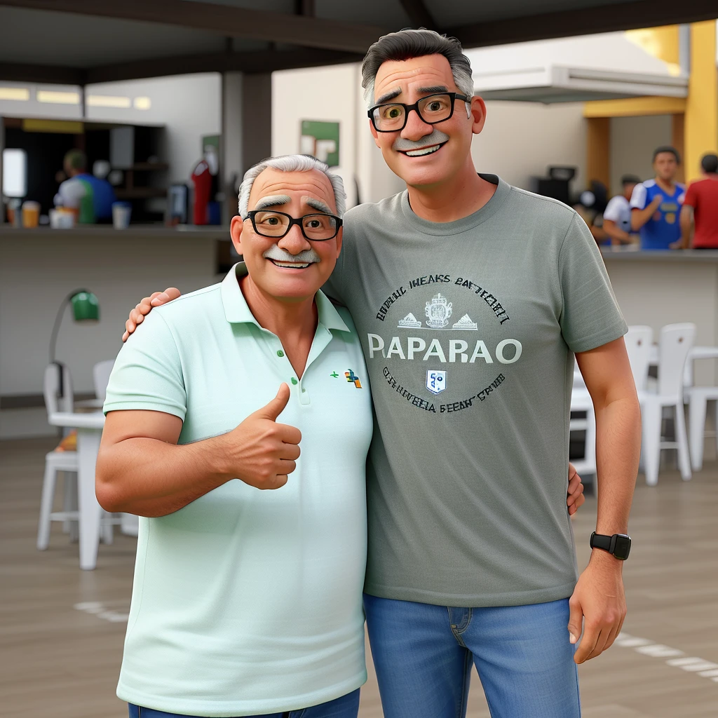 My Dad and I watch the football game, cheering for the Brazilian pelotas team
