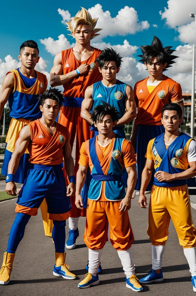 Goku and his friends with the Colombian national team uniform