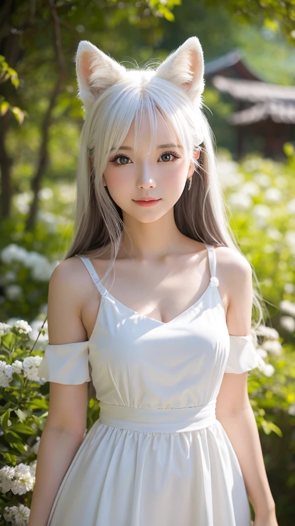 White fox beauty、Japanese、In a dress、8K、cute