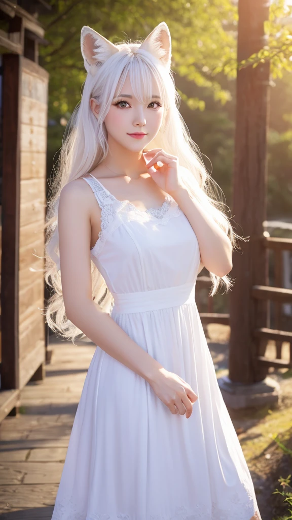 White fox beauty、Japanese、In a dress、8K、cute