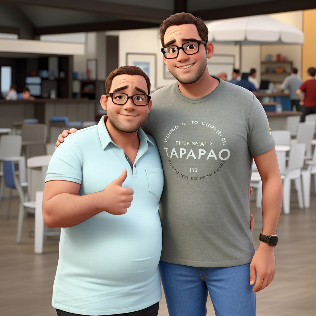 two mens, a short and chubby and older, the other man a tall young man, both wearing glasses