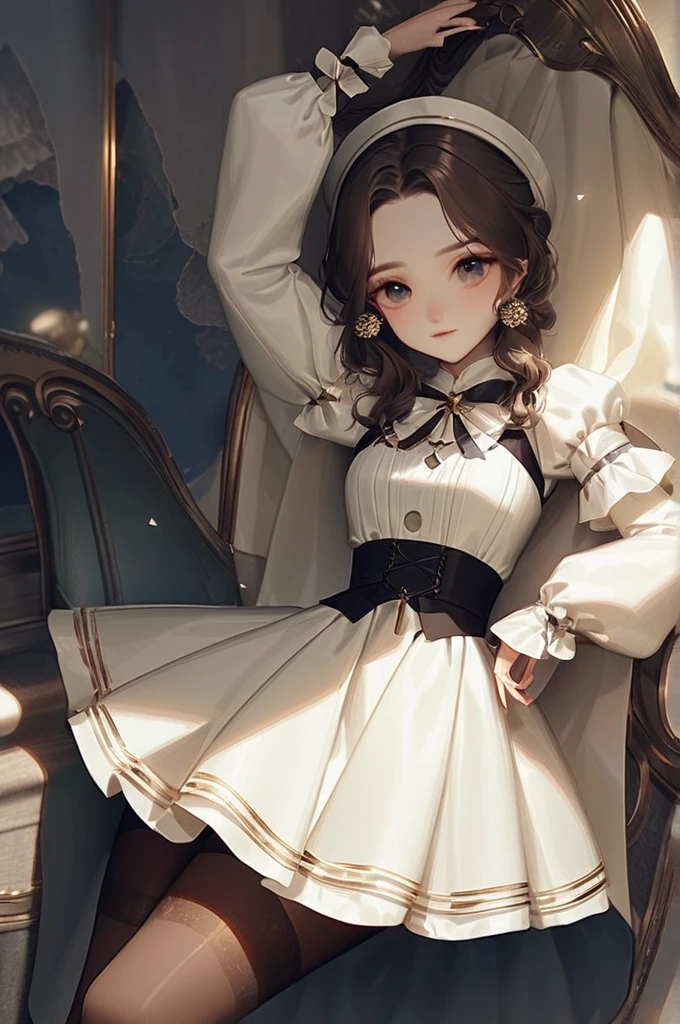((Лучшее качество)), ((шедевр)), (подробный), The most beautiful girl in the world in full-length stockings and underwear