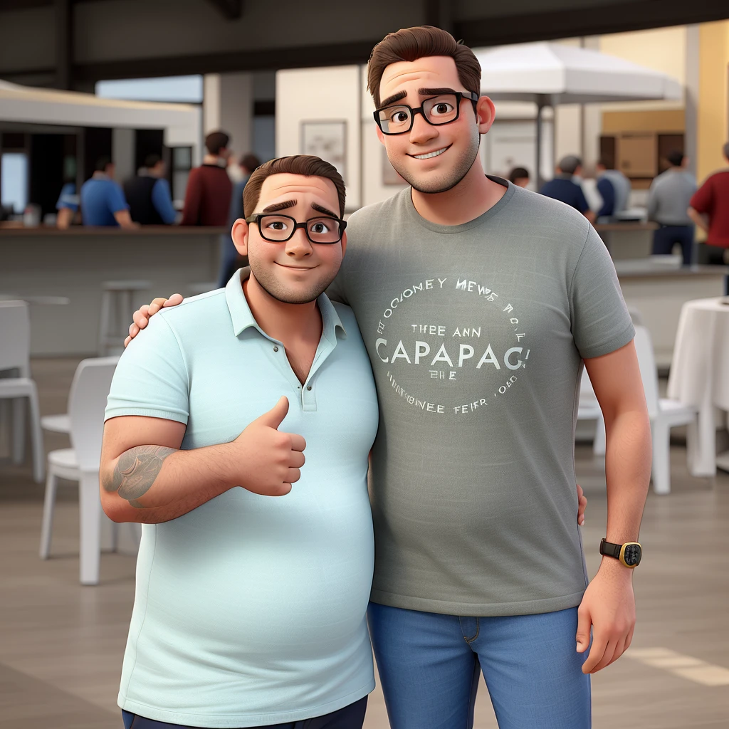 two mens, a short and chubby and older, the other man a tall thin young man, both wearing glasses