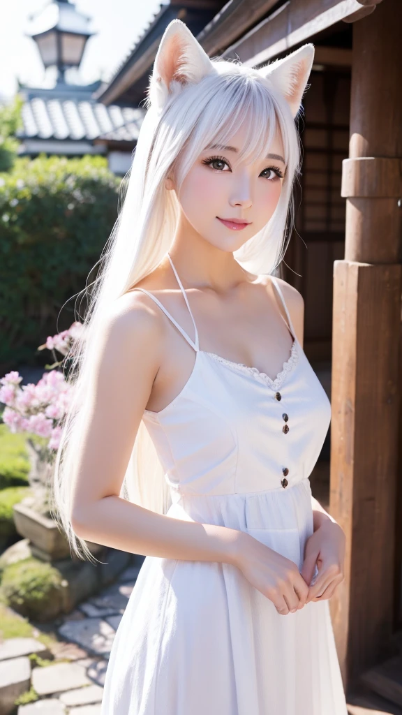 White fox beauty、Japanese、In a dress、8K、cute