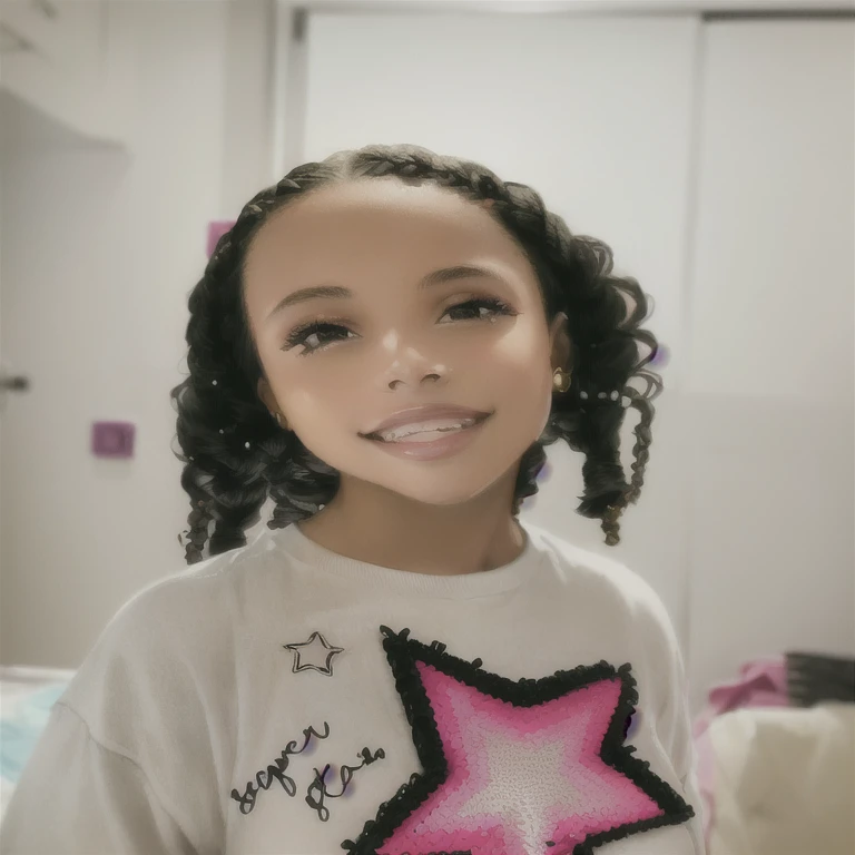  young African woman with light skin and black braided hair, beautiful and smiling