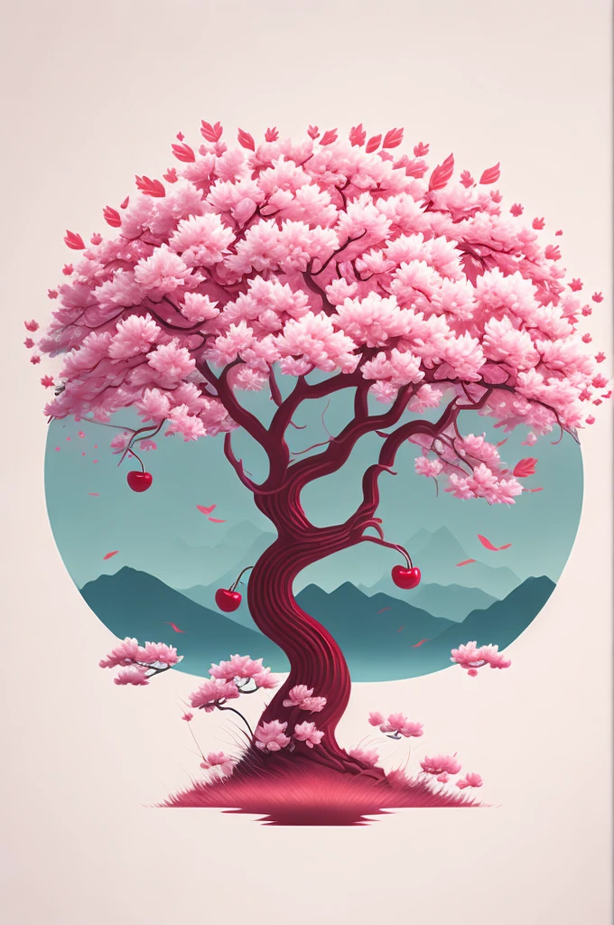 a cherry tree, t shirt design, rzminjornada, vectorial art