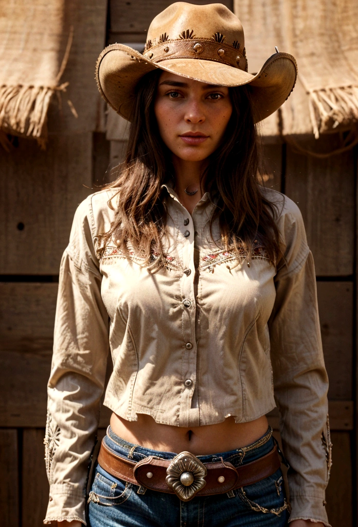 western cowboy style, cowgirl, fot, best qualityer, realisitic, realisitic, details Intricate, (fine-details), (details Intricate), cinematic light, Best Quality Backlight, clear lines, 8K, Super high resolution, pureerosface_v1,