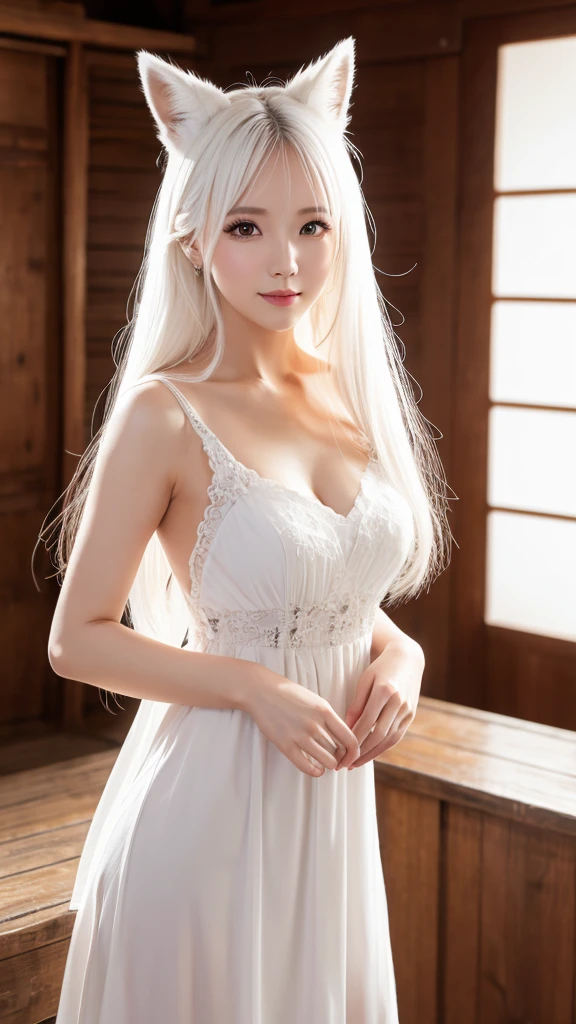White fox beauty、Japanese、In a dress、8K、cute