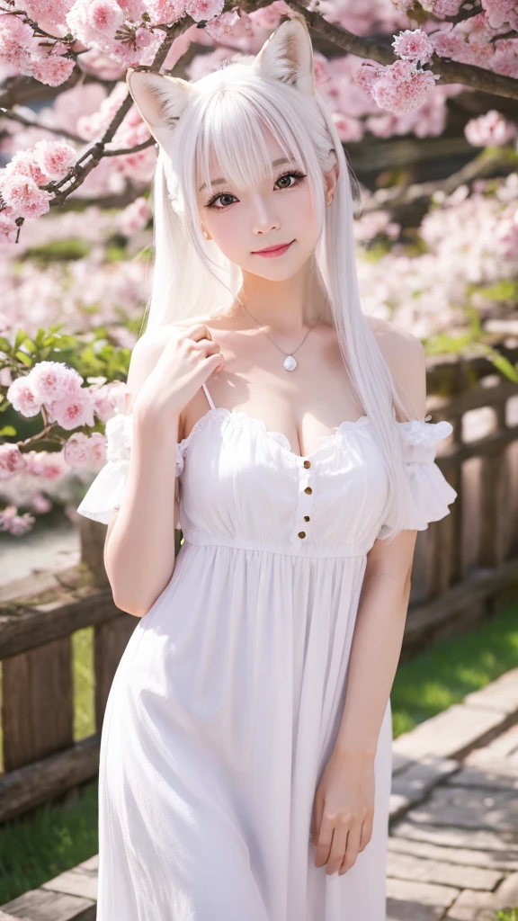 White fox beauty、Japanese、In a dress、8K、cute