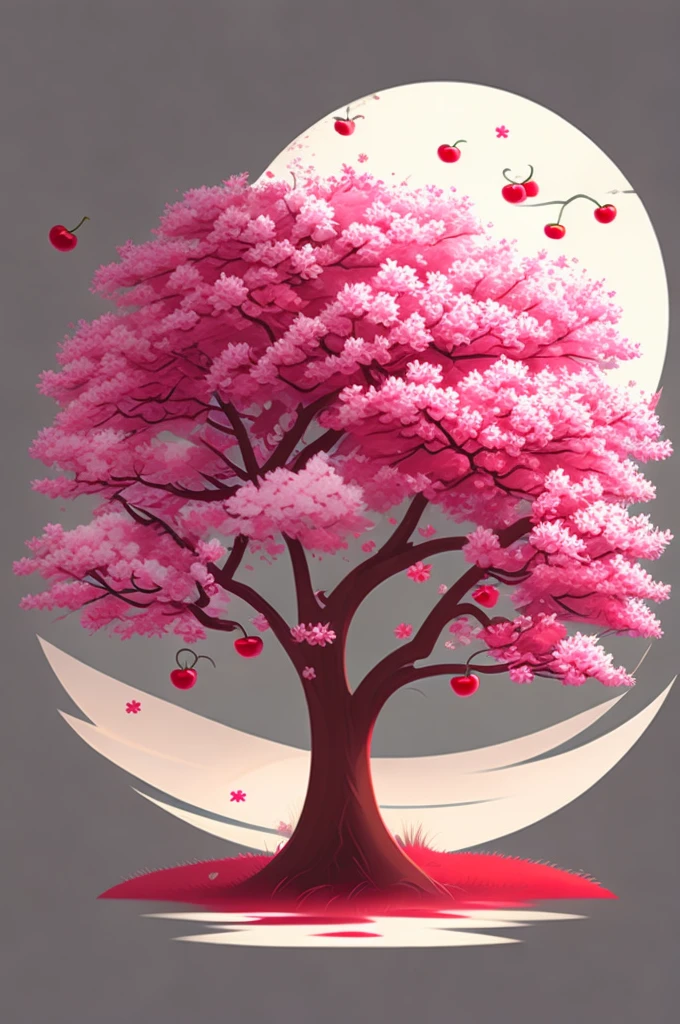 a cherry tree, t shirt design, rzminjornada, vectorial art