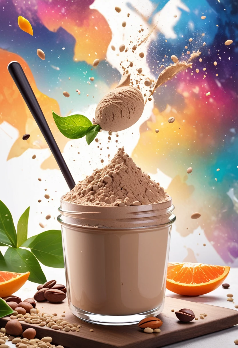 create a superb picture of a vegan protein powder in a extravagant background