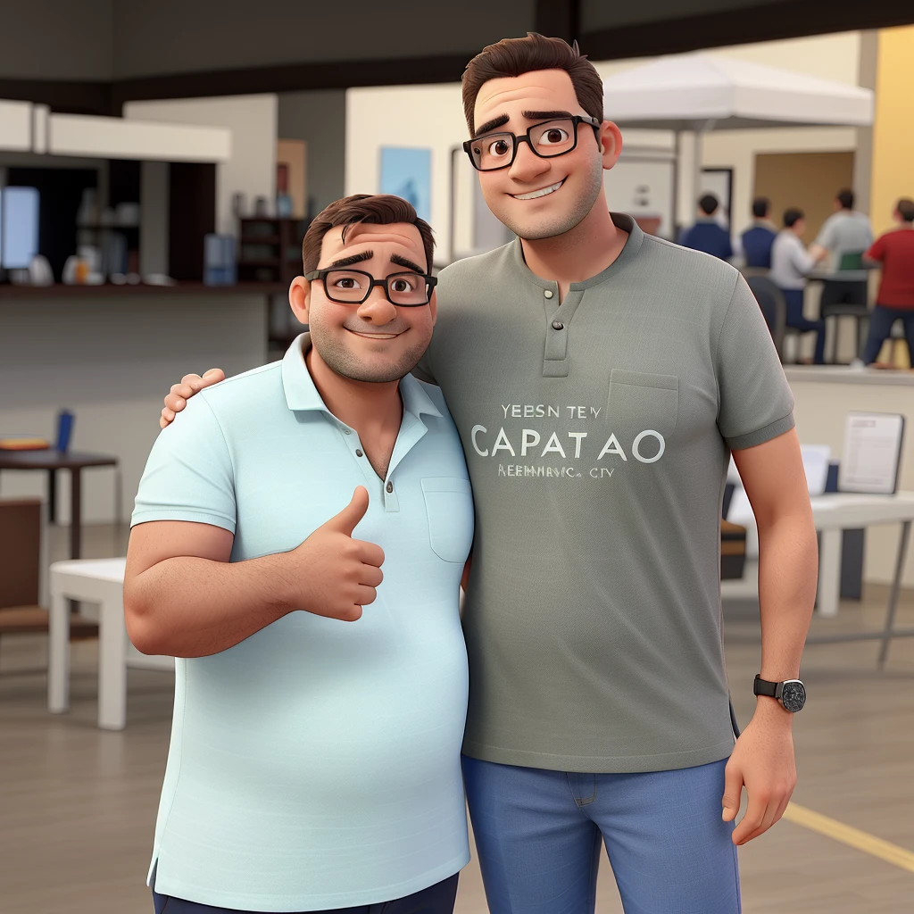 two mens, a short and fat, calvo, with polo shirt, with an average of 50 years old wearing square glasses, the other man is a tall, thin young man with an average age of 25 wearing round glasses