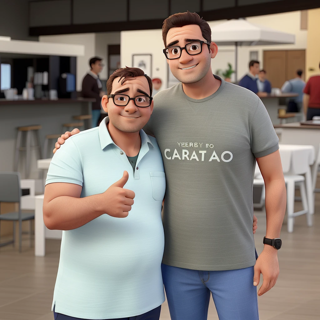two mens, a short and fat, calvo, with polo shirt, with an average of 50 years old wearing square glasses, the other man is a tall, thin young man with an average age of 25 wearing round glasses