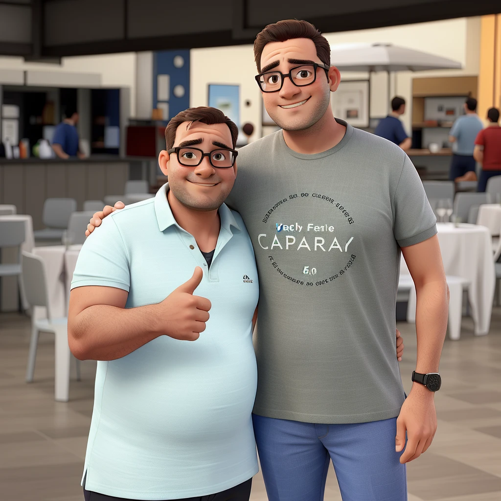 two mens, a short and fat, calvo, with polo shirt, with an average of 50 years old wearing square glasses, the other man is a tall, thin young man with an average age of 25 wearing round glasses